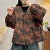 V-Neck Print Vintage Niche Single Breasted Woman Winter Loose Long Sleeves Coats