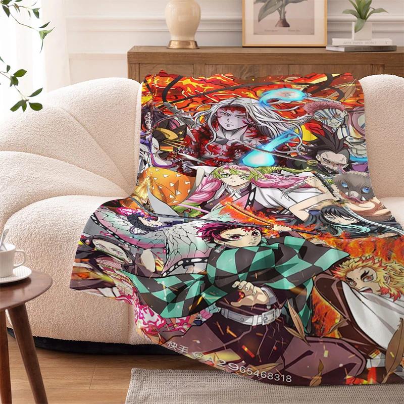 Пледы для дивана на зиму Аниме D-Demons Slayer Теплый на колени Кровать Флис Кемпинг Пушистые Мягкие Пледы Микрофибра Постельное белье Кинг-сайз