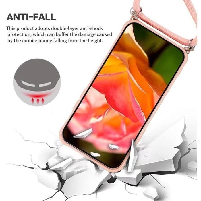 Coque de Protection - PROSHOP - pour iPhone 13 - Couleur vive Givrée - Rigide - Avec Chaîne Rose
