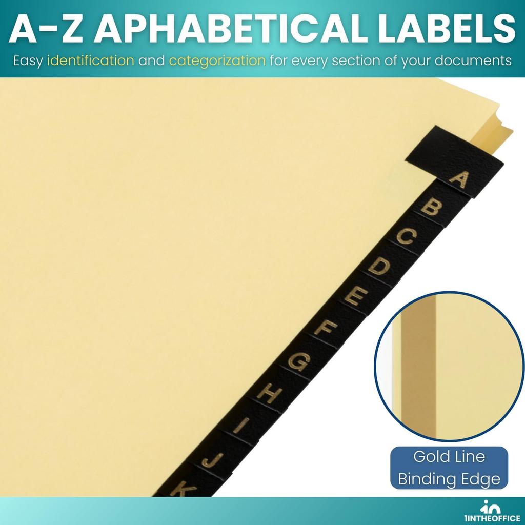 1InTheOffice Alphabet Dividers for 3 Ring Binder, A-Z Leather Dividers, 25-Tab, Black