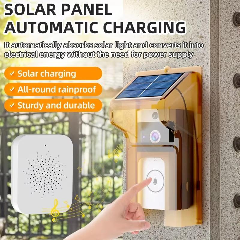 Solar Powered HD Wireless Video Doorbell Infrared Night Vision Intelligent Motion Detection Two Way Intercom With Rain Cover