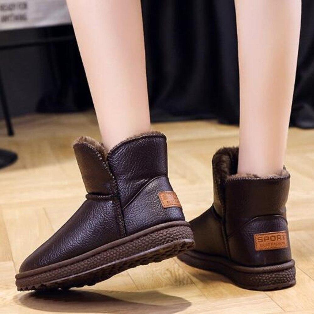 Новые зимние сапоги Plus Velvet Pu водонепроницаемые средней толщины для снега, утолщенные теплые женские сапоги 35-41 на плоском каблуке из хлопка