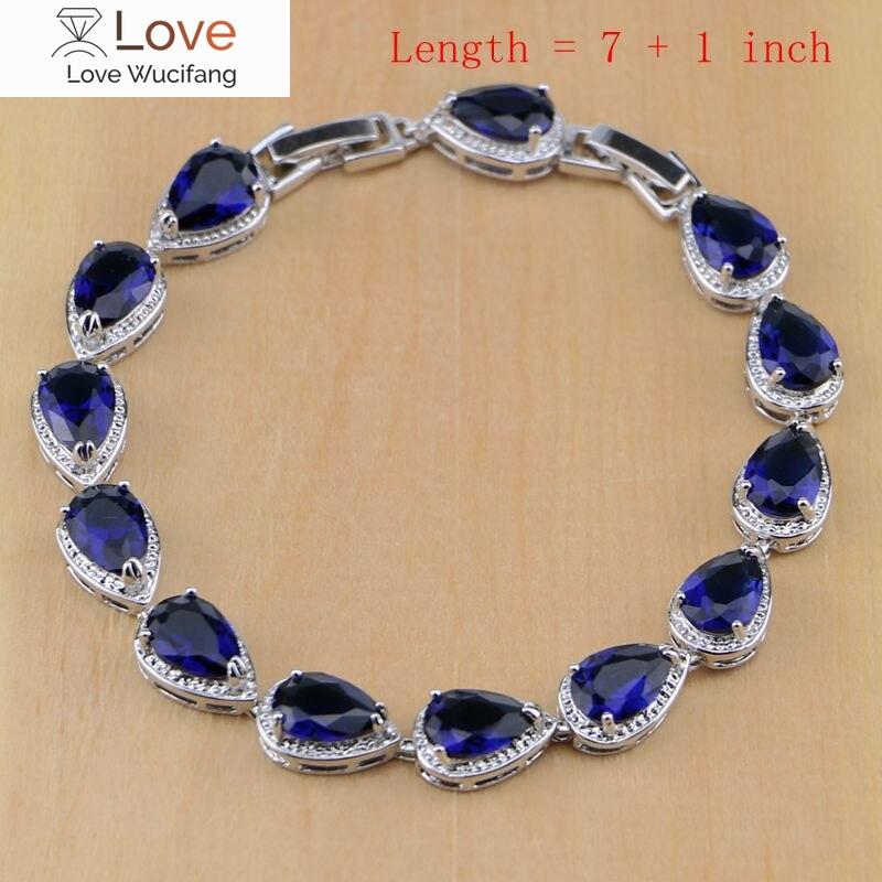 Ювелирные изделия из стерлингового серебра 925 пробы с белым фианитом и синим цирконием, комплекты ювелирных изделий для женщин, серьги/подвески/ожерелья/кольца/браслеты