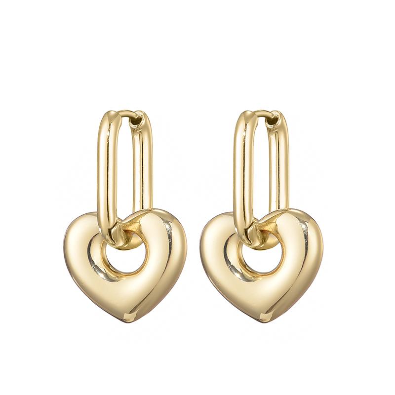 Fashion Smooth Heart Pendant Oval Rectangle Hoop Earrings For Women Gold Silver Color Elegant Dangle Female Earrings Jewlery