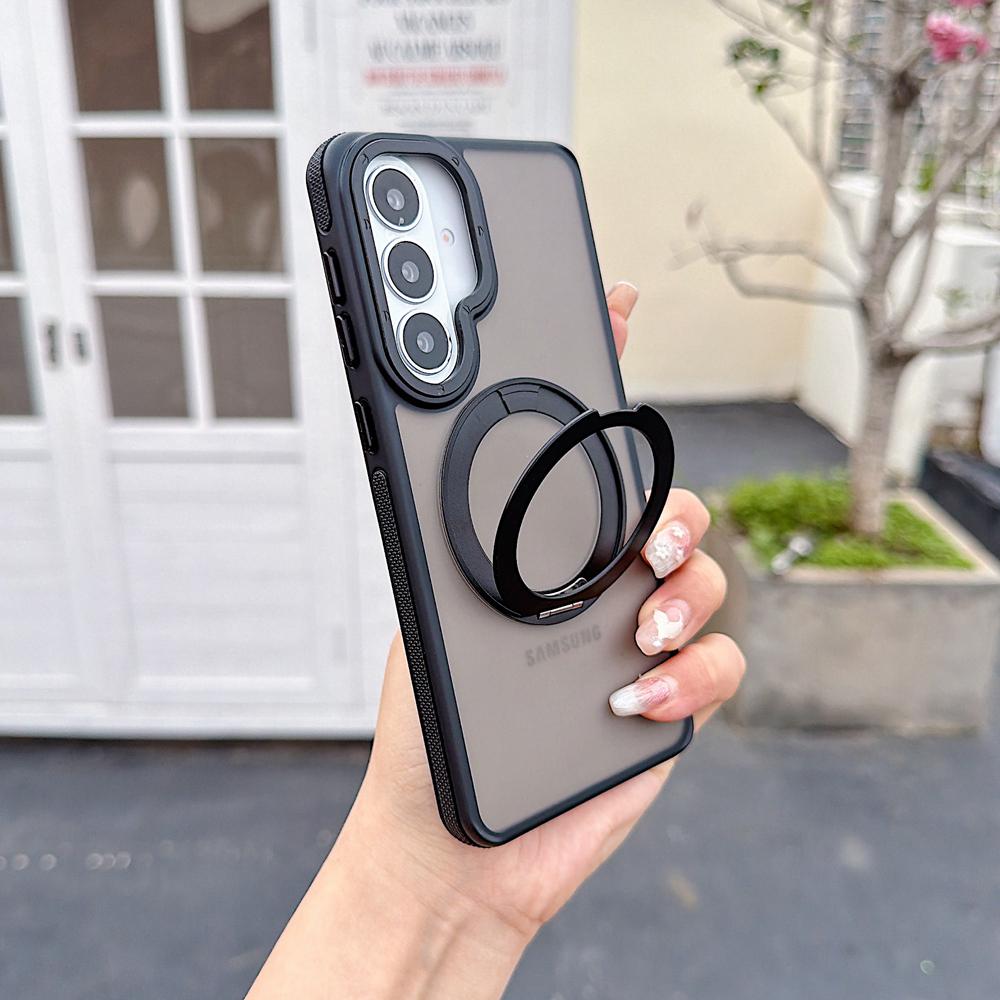 KEYSION Matte Translucent Magnetic Phone Case for Samsung Galaxy S25 S26 Ultra 5G S26+ 360° Rotating Ring Stand Shockproof Cover