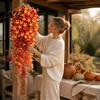 Fall Porch Hanging Flower Bundles Artificial Morning Glory Vines, Flowers for Outdoor Balcony Decor, Orange Yellow Floral Weather Resistant