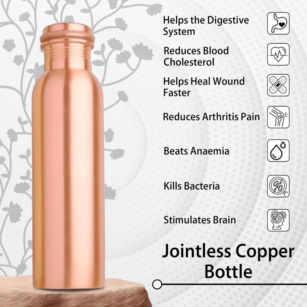 Бутылка для воды Copper Charge 950, 1 шт., чистая медь, герметичная, 16 унций/475 мл, без BPA, можно мыть в посудомоечной машине и использовать в микроволновой печи (Дизайн 3)