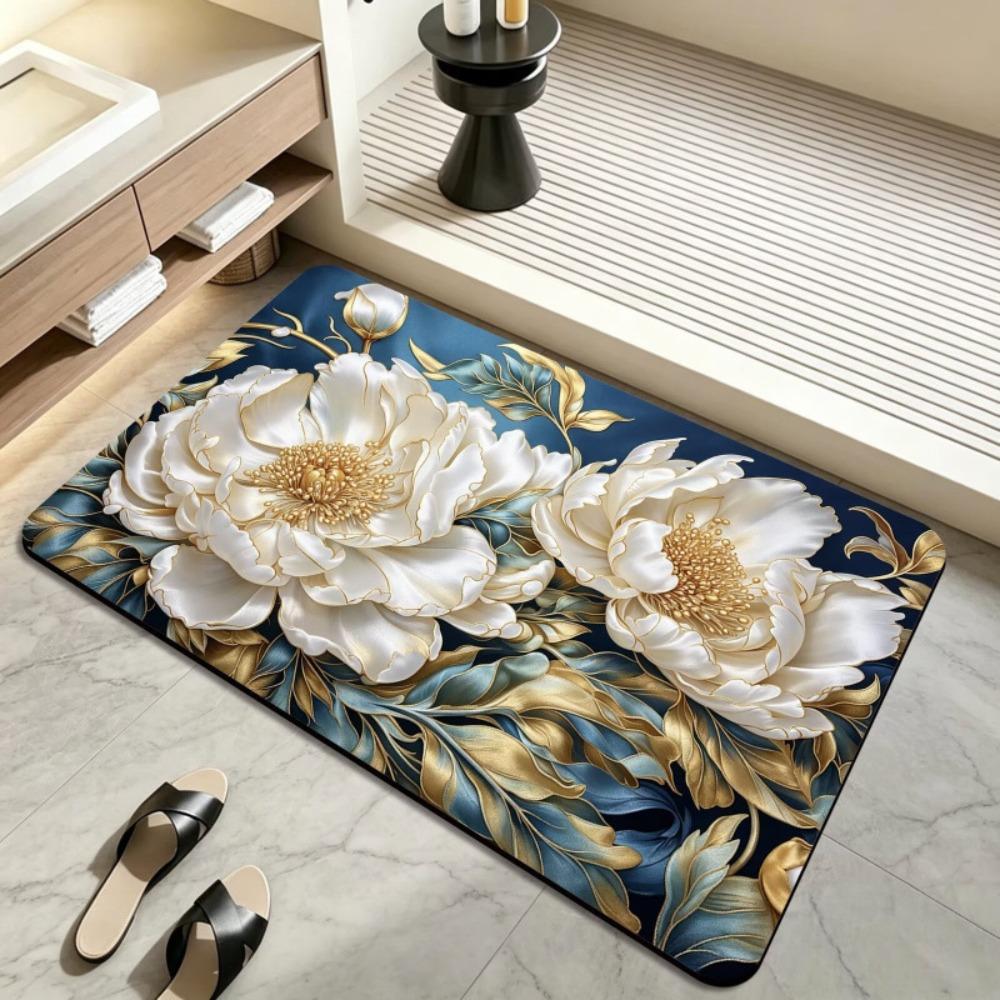Non Slip Floral Pattern Rug Quick Dry Bedroom Floor Mat Vintage Bath DoorMat Home Decor