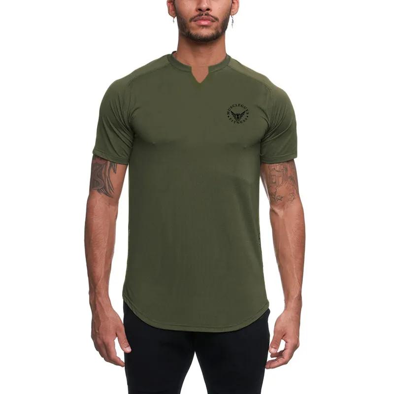 Muscleguys Компрессионная быстросохнущая футболка мужская для фитнеса, облегающая, для бега, с коротким рукавом, топы, мужская одежда для бодибилдинга и тренировок.