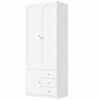 2-Door wardrobe with drawers, bedroom cabinet, children's room furniture, with clothes rail, pink ceramic handles, white, lacquer finish, 80×50×200 cm