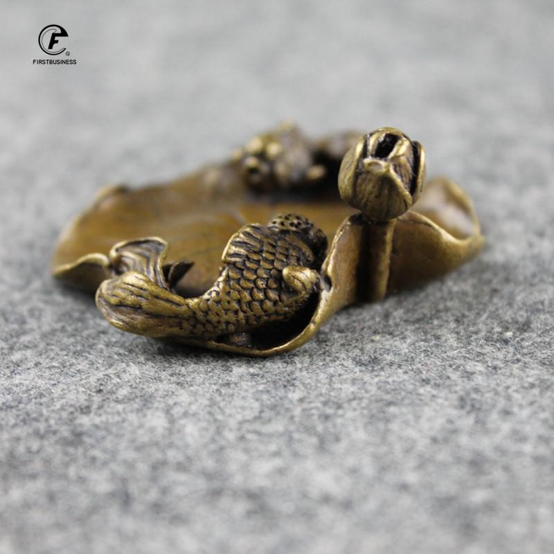 Антикварный медный держатель для благовоний, пара рыб, лотос, маленькие украшения, креативная винтажная латунная курильница, домашний декор, горелка для благовоний