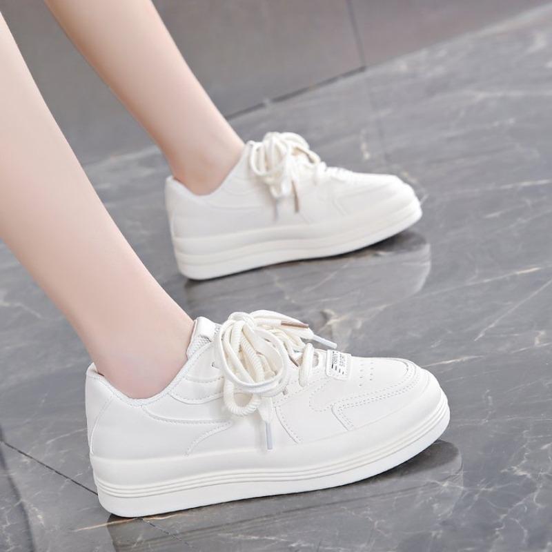 Белые женские кроссовки на платформе со шнуровкой и толстой подошвой из вулканизированной кожи, женские дышащие кроссовки для бега из искусственной кожи