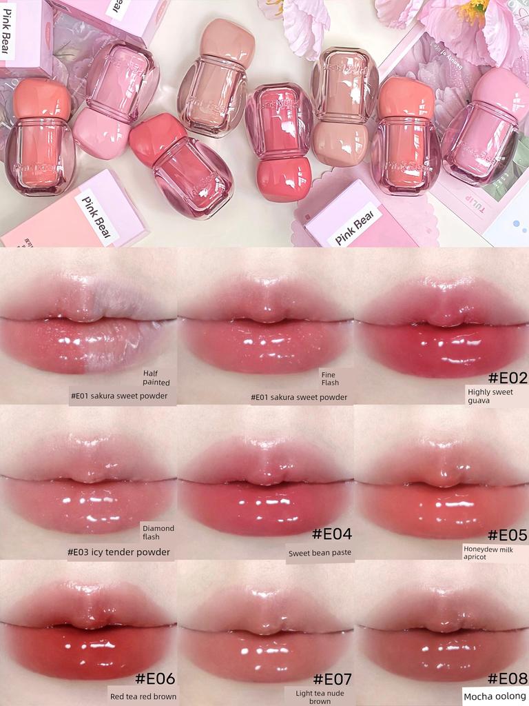 Official Genuine Product! Pink Bear Little Bulb Essence Honey Tinted 2.0 Mirror Lip Glaze Water Gloss Lip Gloss