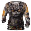 3D Print Cats Graphic Men's T-Shirts Fashion Creative Design Long Sleeve Round Neck Pullover Tops Autumn Casual Comfortable Tees