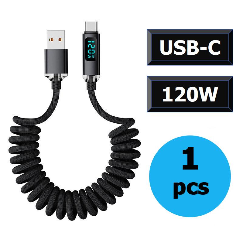 120W Car Spring Type C Cable For iPhone Huawei Xiaomi Samsung PD Fast Charging For Macbook iPad USB Type C to Type C Cable