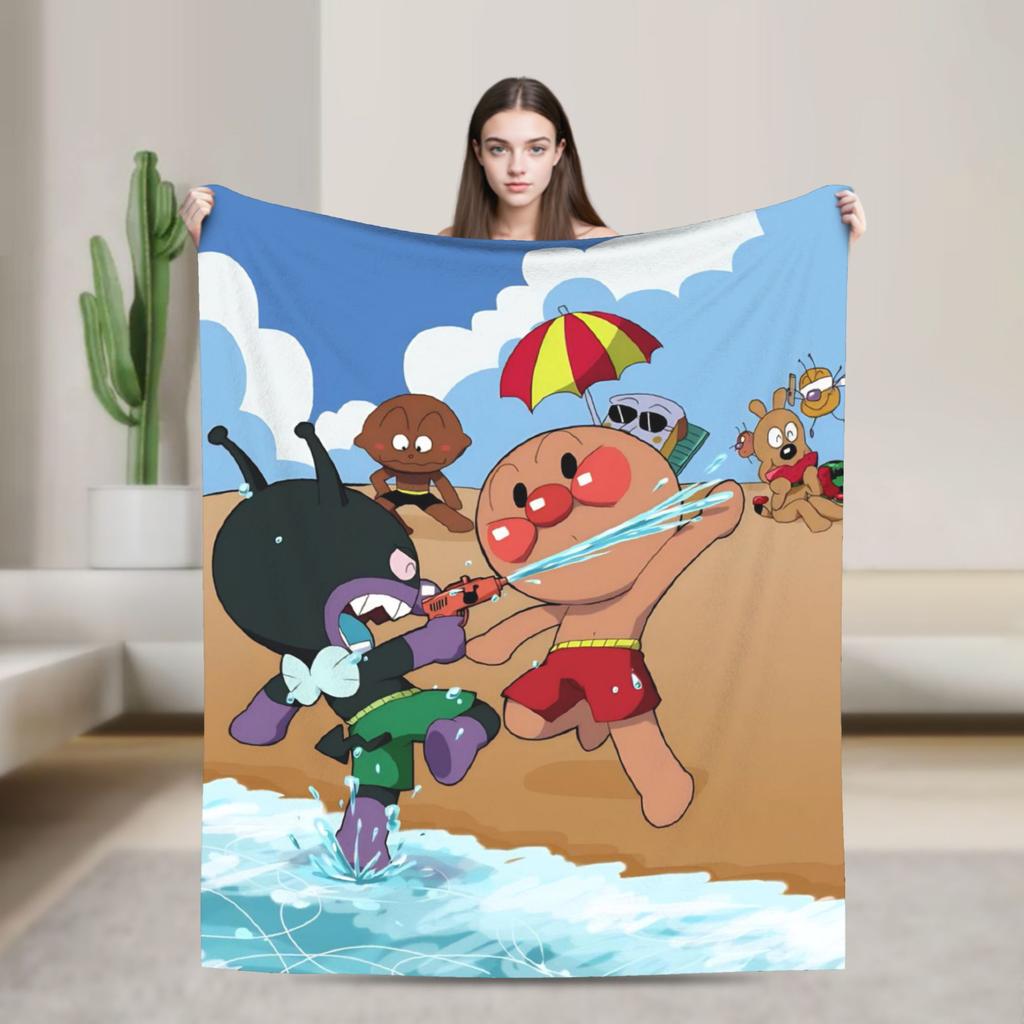 Baikinman Anime Flannel Blanket Soft Durable Throw Blanket for Living Room Picnic Novelty Bedspread Sofa Bed Cover