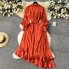 Women Elegant Satin Bandage Ruffled Irregular Dress High Waisted Ladies A-line Vintage Party Evening Long Dresses