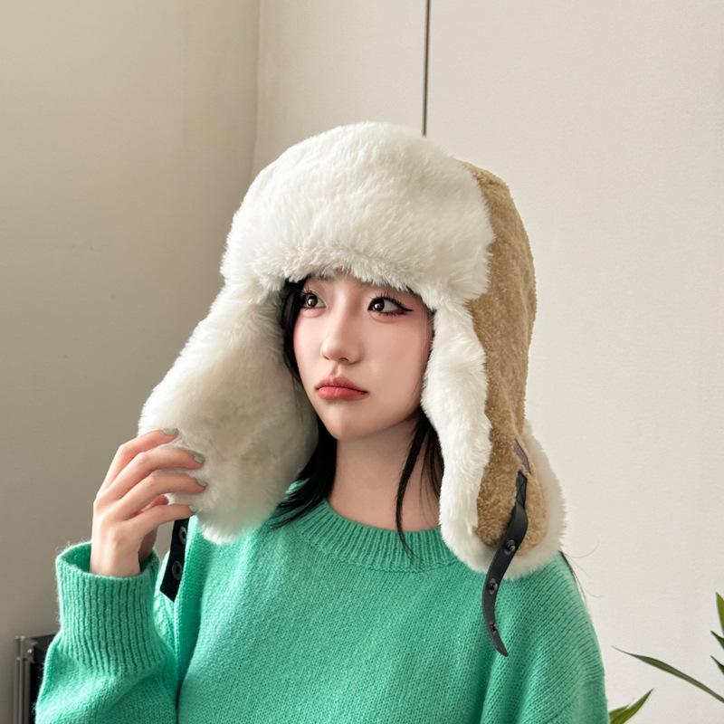 Winter Lamb Wool Women's Thickened Windproof and Cold Hat Men's Outdoor Ski Hat Autumn and Winter Ear Protection Cotton Hat