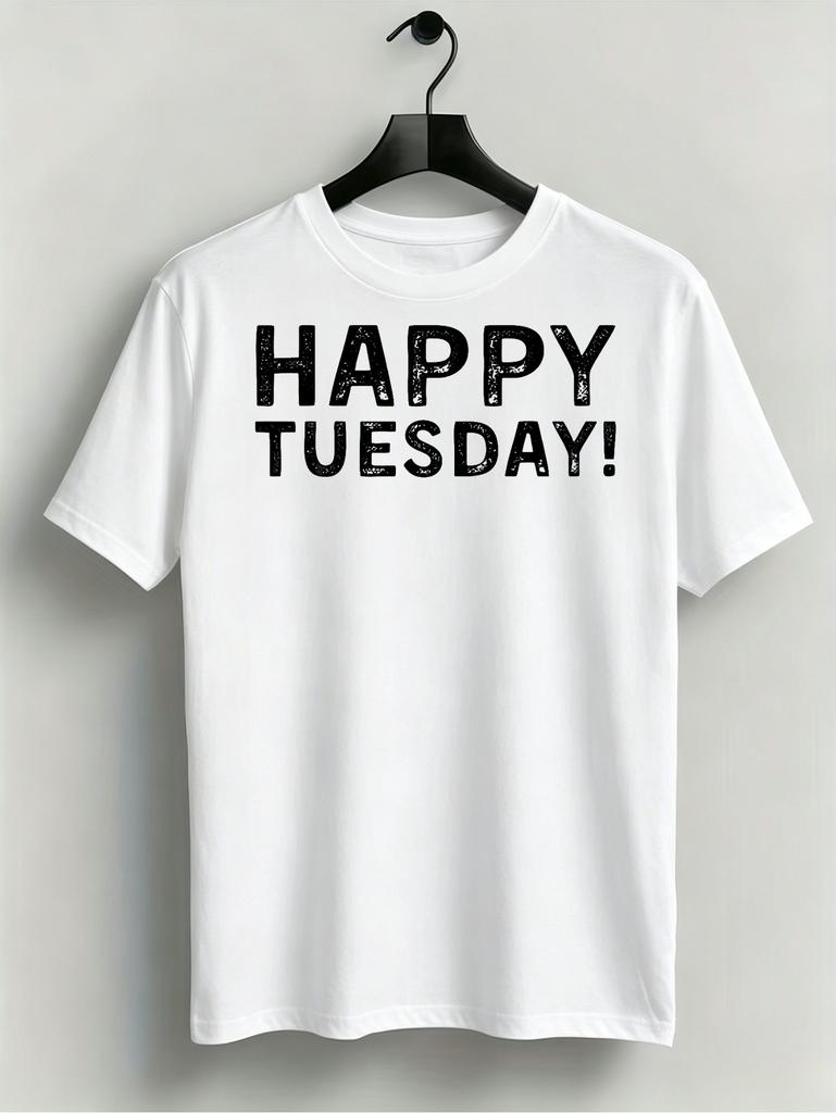 1pc Men'S Graphic T-Shirt Happy Tuesday Graphic Short Sleeve Crew Neck