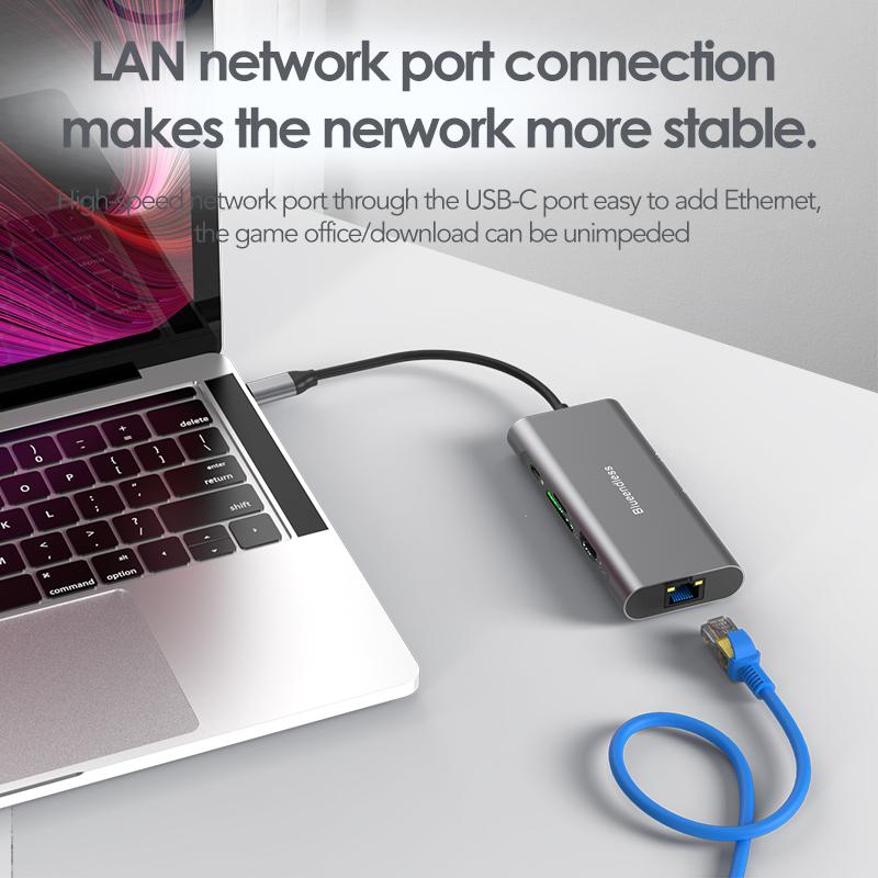 USB-хаб Type C 8-в-1 с HDTV 4K 30 Гц, конвертер для ноутбука, адаптер USB C, USB 3.0, 2.0, кардридер, хаб-док с PD-зарядкой