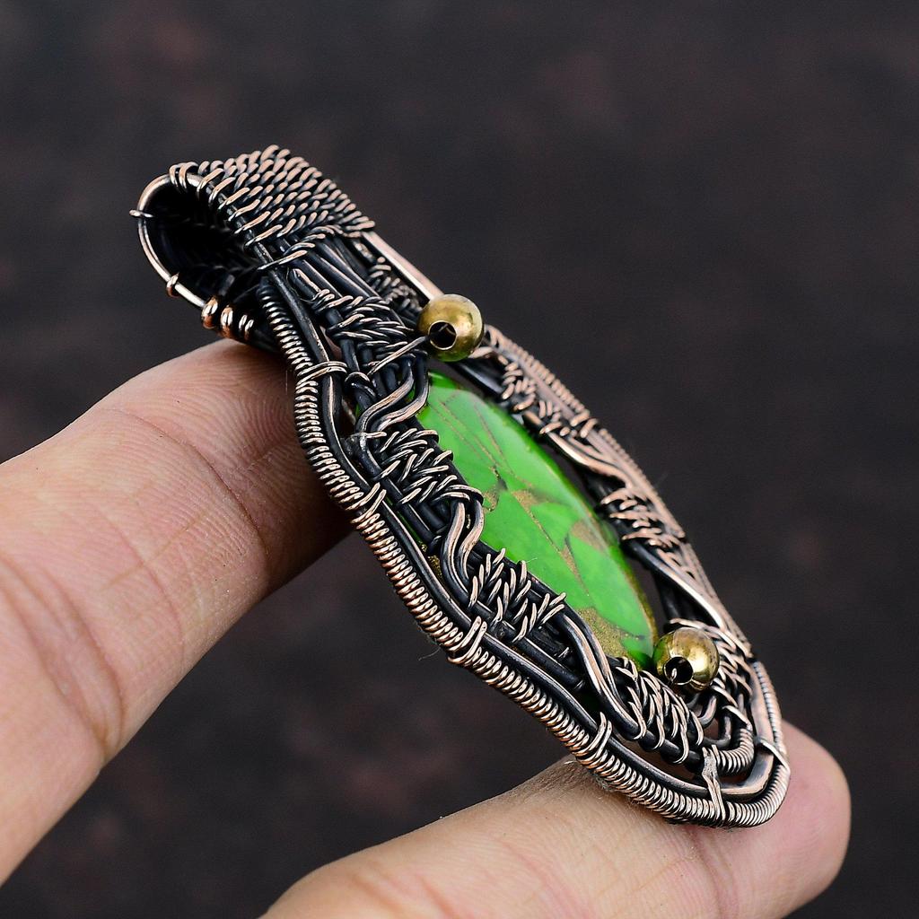 Медный зеленый бирюзовый драгоценный камень кулон медная проволока обернутая ювелирное изделие ручной работы новейший дизайн кулон медная проволока обернутая кулон подарок для мамы