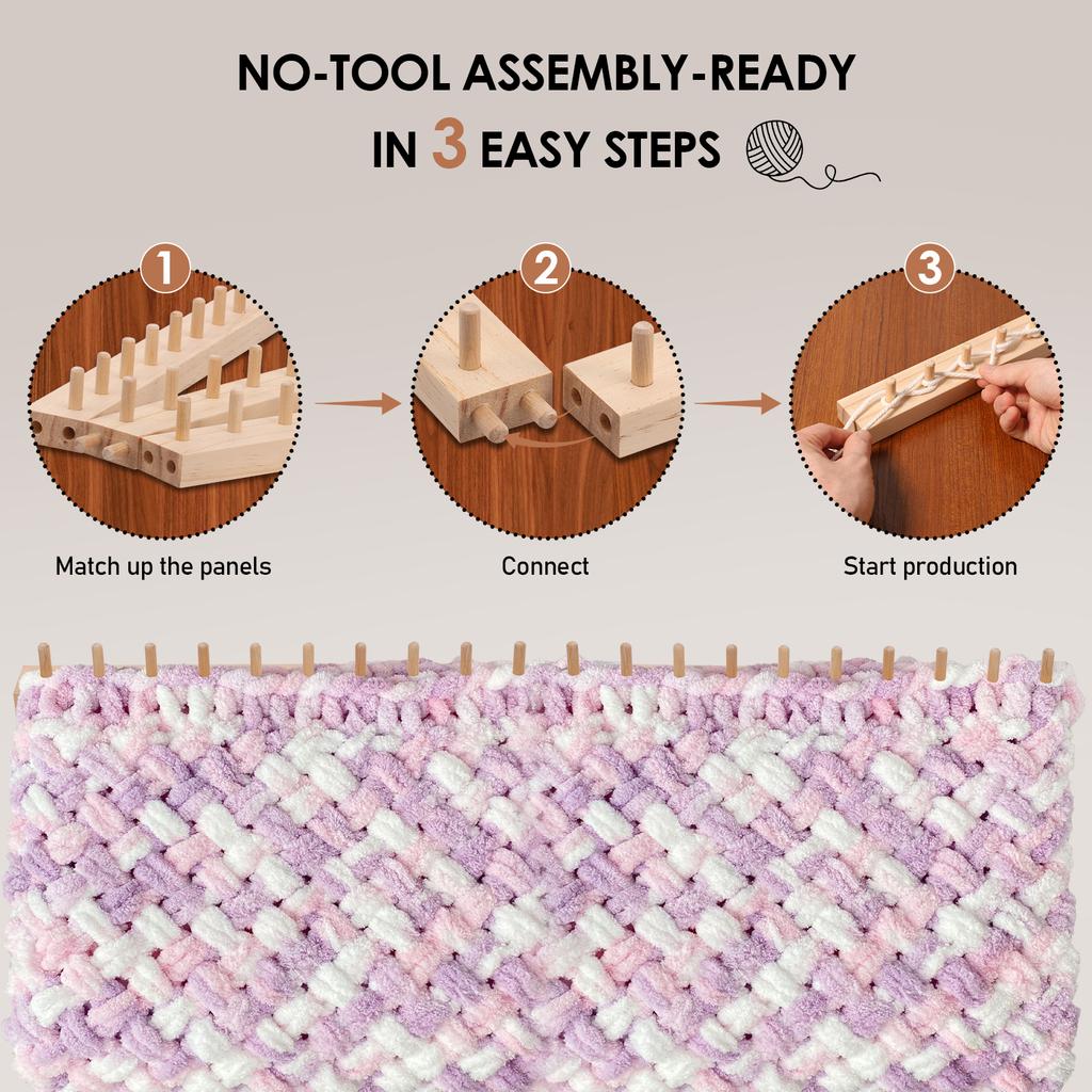 Weaving Loom Knitting Kit Wooden Hand Knitting Machine Kits Chunky Weaving Frame DIY Scarf Blanket Knitting Tools for Beginners