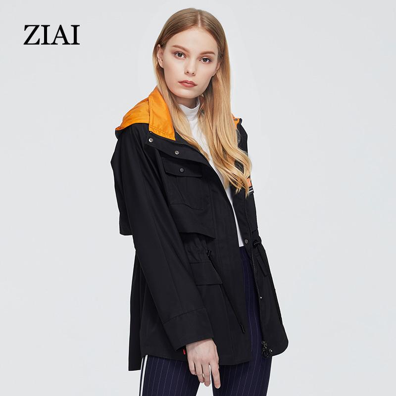 Куртка ZIAI с тонким коротким поясом и капюшоном, новые женские весенние тренчи, парка в стиле Ins, дизайнерская коллекция высокого качества