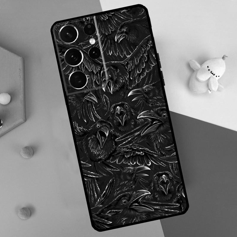 Raven Crow Skull pattern Back Case For Samsung Galaxy S25 S24 S22 S23 S26 Ultra Plus S20 S21 FE S10 S25 FE Soft Cover