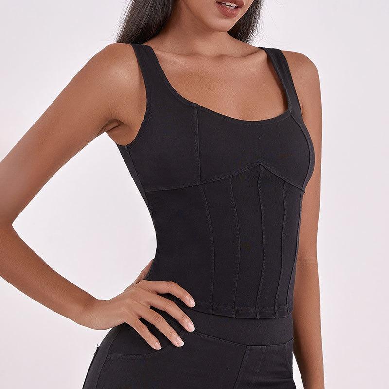 Spring and Summer Women's New Denim Stretch with Chest Pad Sports Wear Fitness Yoga Camisole
