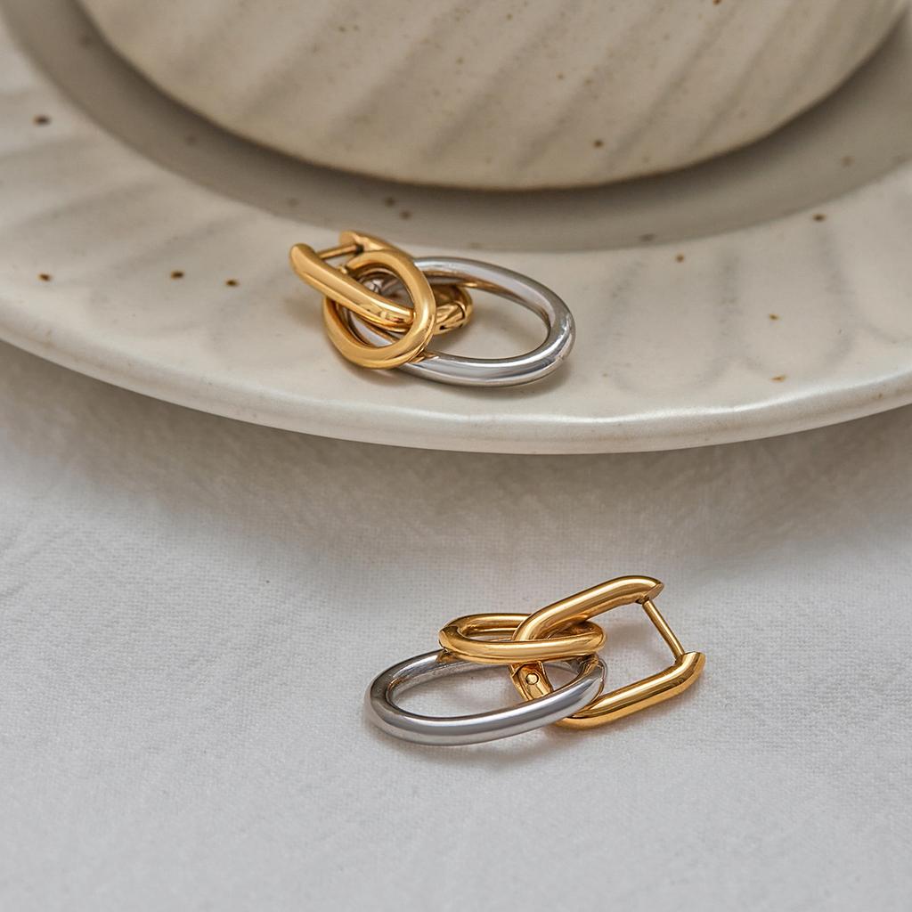 Youthway Metal Geometric U-Shape Huggie Earrings Stainless Steel Jewelry Two Color Hollow Hoop Stud Earring