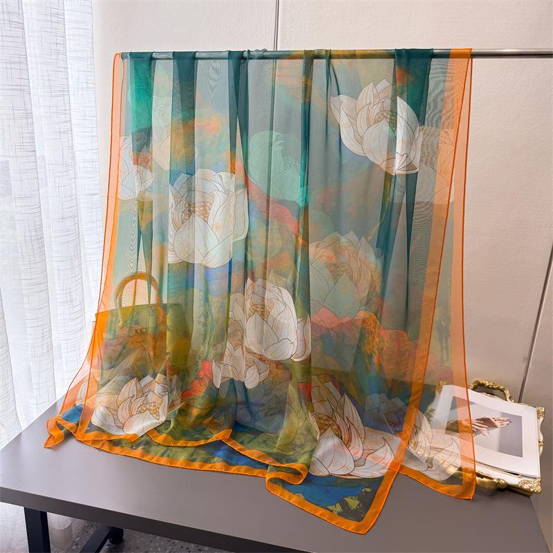 Шелковый шарф Yourou с принтом пряжи, весенне-летний, большой, длинный, высококачественный, дорожный платок, защита от солнца, женский шарф, платок на голову