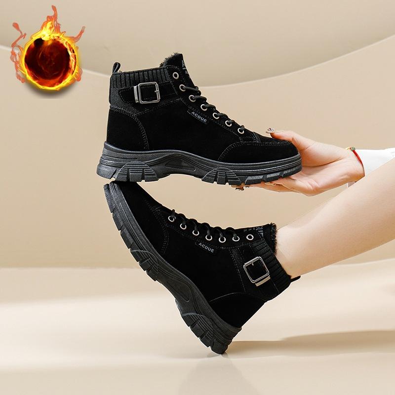 Women's Winter Warm Chunky Platform Snow Boots Faux Fur Lined Ankle Booties Casual Non-Slip Lace-Up Faux Suede Short Boots High Top Shoes for Female