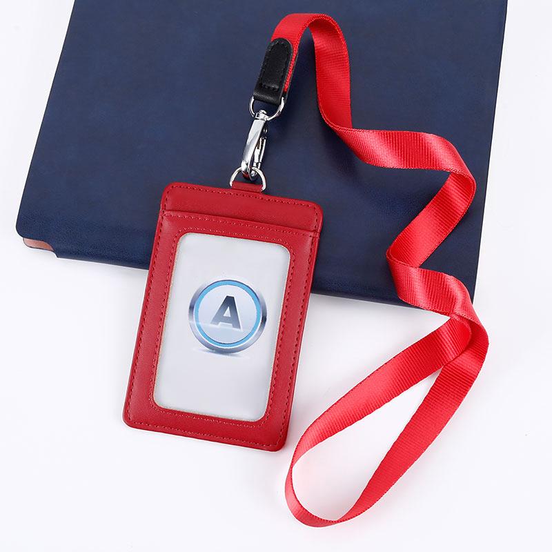 Fashion Genuine Leather ID Holder Business Staff Job Number Card Holders with Lanyard Bus Card Cover Student Worker Employee Card Case