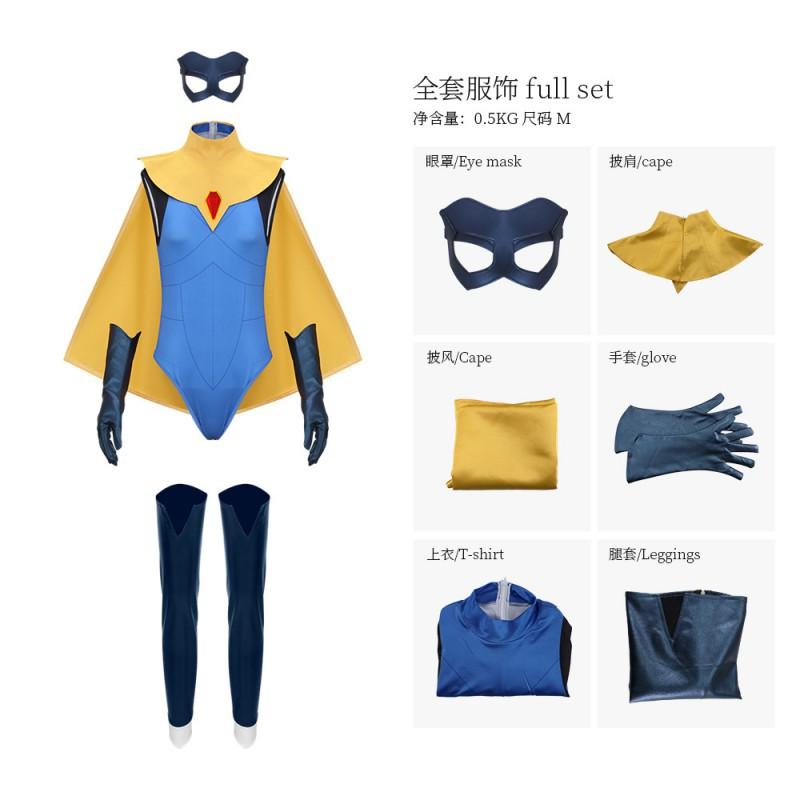 Superhero Costume Women Shiny Gold Cosplay Bodysuit With Cape Halloween Party Outfit