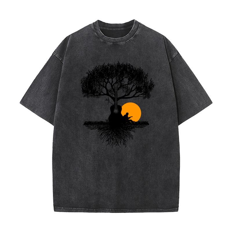 Music Guitar Tops Tees Hip Hop O Neck Leisure Short Sleeve All Cotton Mans Washed T Shirt Printed Washed Tshirts