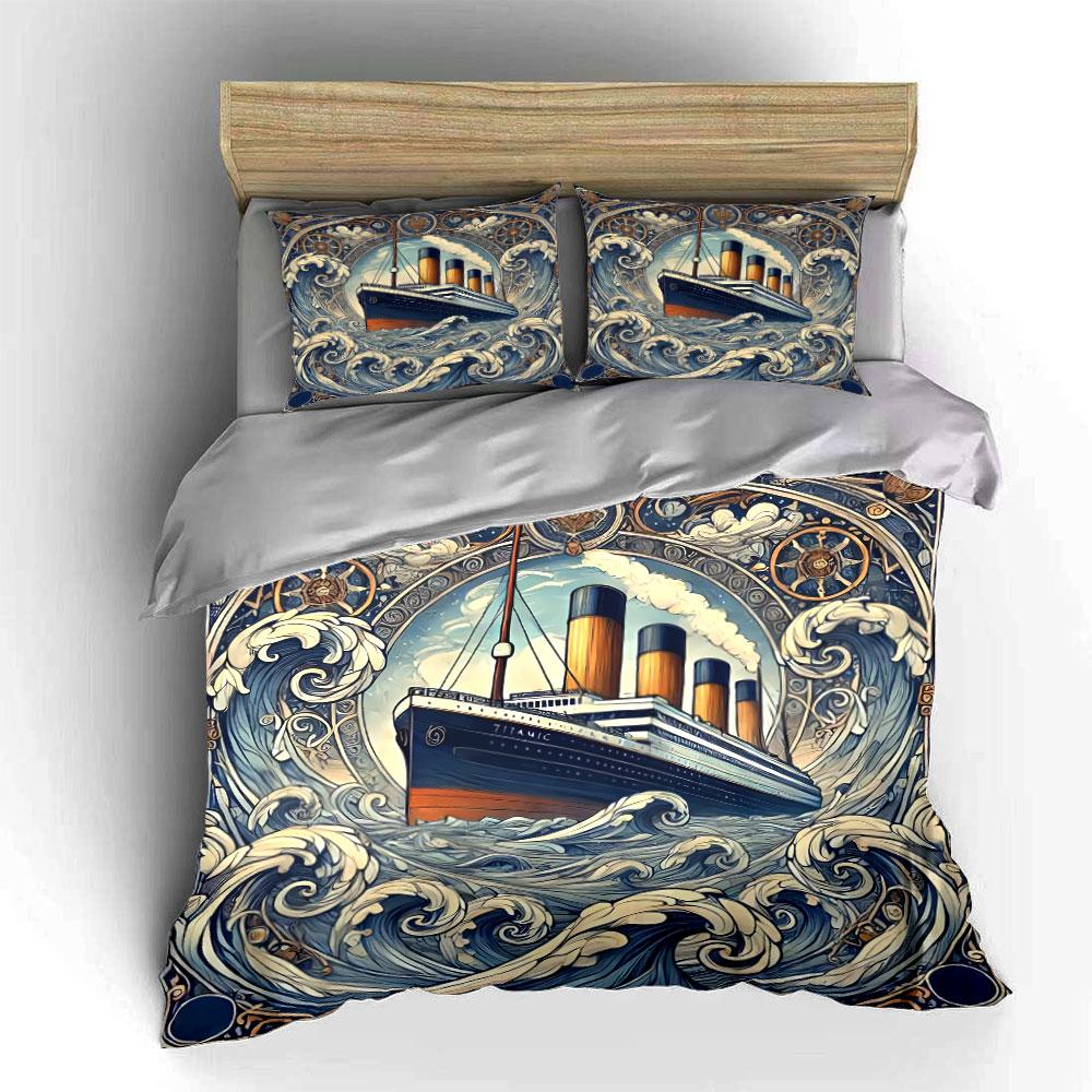 "Vintage Nautical Ship Artwork Set" Bedding Set with 1 Duvet Cover 2 Pillowcases Single Double King Queen, Gift
