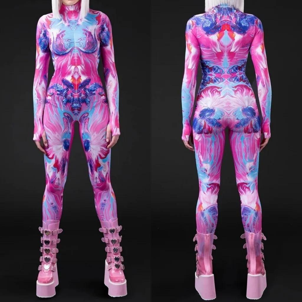 3D цифровая печать сценических костюмов для взрослых Хэллоуин Мероприятие Карнавал Тематическая вечеринка Костюм для косплея Костюм для ролевой игры Комбинезон