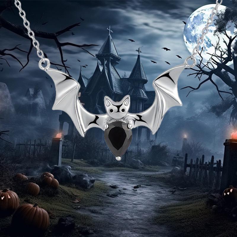 Европейский и американский Хэллоуин ретро ужасы красноглазый череп кулон ожерелье мужской тренд крылья летучей мыши праздничный кулон