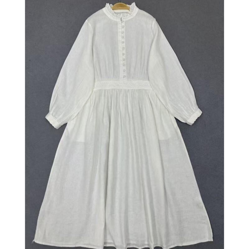 Johnature Весеннее платье с длинным рукавом, японский воротник-стойка, отделка «деревянное ушко», однотонное, винтажное, свободного кроя, женское