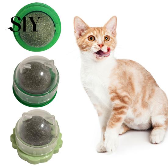 Indoor Cat Interactive Toy 2Pcs Catnip Lick Balls Rotating Ball Safe Healthy Kitten Licking Stimulation Chew with Adhesive for Wall or Floor