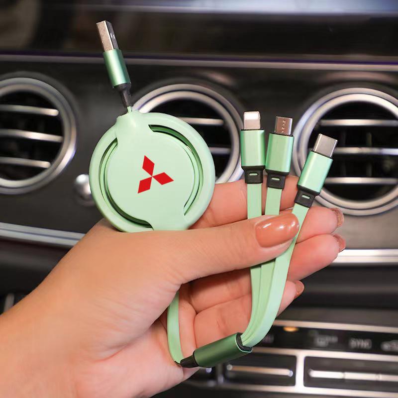 cwnqah1 cwmvjg1 Car 3 In 1 Retractable Fast Charging Data Cable Accessories For Mitsubishi Eclipse Lancer Outlander Pajero ASX Colt I200 Space