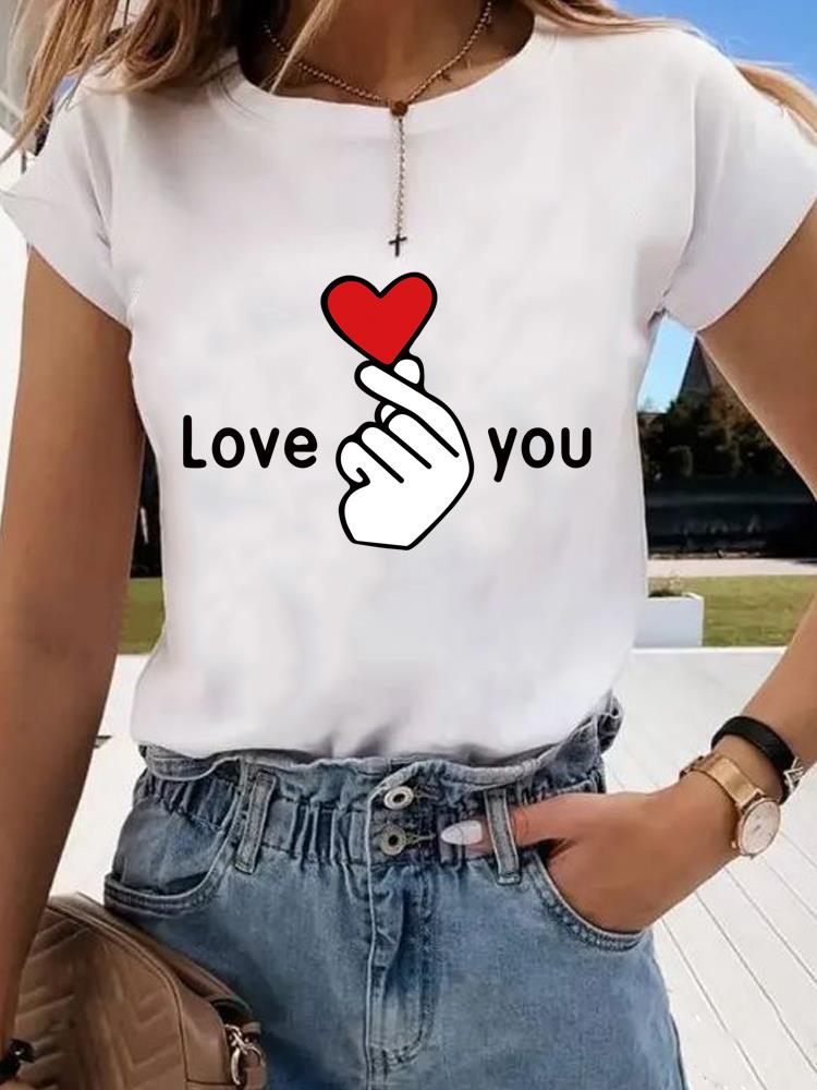 (Asian Size) Graphic Tee T Trend Love Heart Cute 90s Clothing Casual Fashion Print Female Casual Women's Top Lady Short Sleeve T-shirt