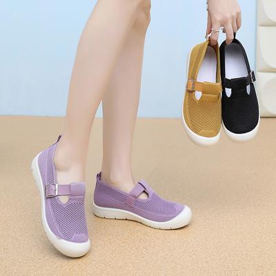 Женские трикотажные туфли на плоской подошве, легкие, удобные, офисные, лоферы, повседневные, из дышащей сетки, для ходьбы, нарядные туфли на плоской подошве с круглым носком для женщин