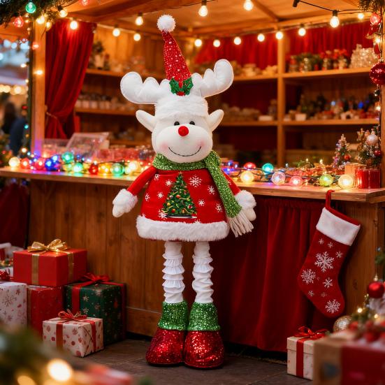Рождественская кукла-украшение с выдвижными длинными ногами, плюшевая кукла Санта/Снеговик/Олень, игрушка, настольное стоячее украшение для подоконника, полки, каминной полки