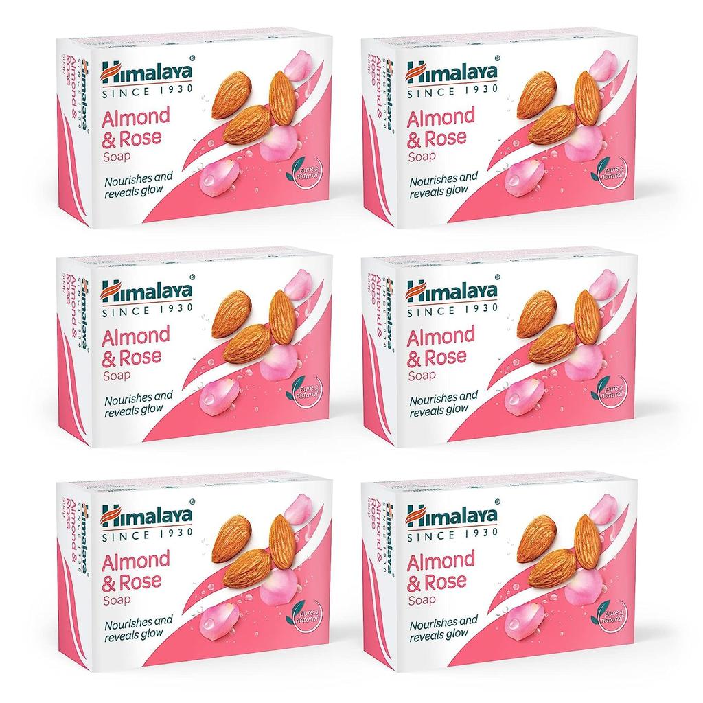 Himalaya Herbals Almond And Rose Soap For Face And Body, 125g Each, Pack Of 6, Moisturizing Hydration For Soft Glowing Skin