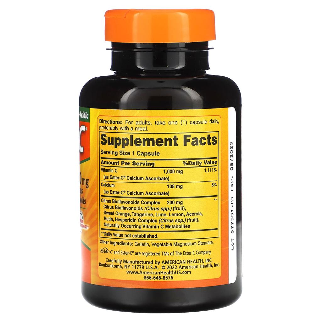 American Health, Ester-C с цитрусовыми биофлавоноидами, 1000 мг, 90 капсул