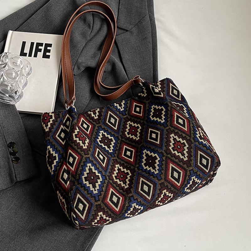 Большая вместительная сумка для женщин, новая модная женская сумка для поездок на работу, сумка-тоут в национальном стиле, холщовая сумка на одно плечо для женщин