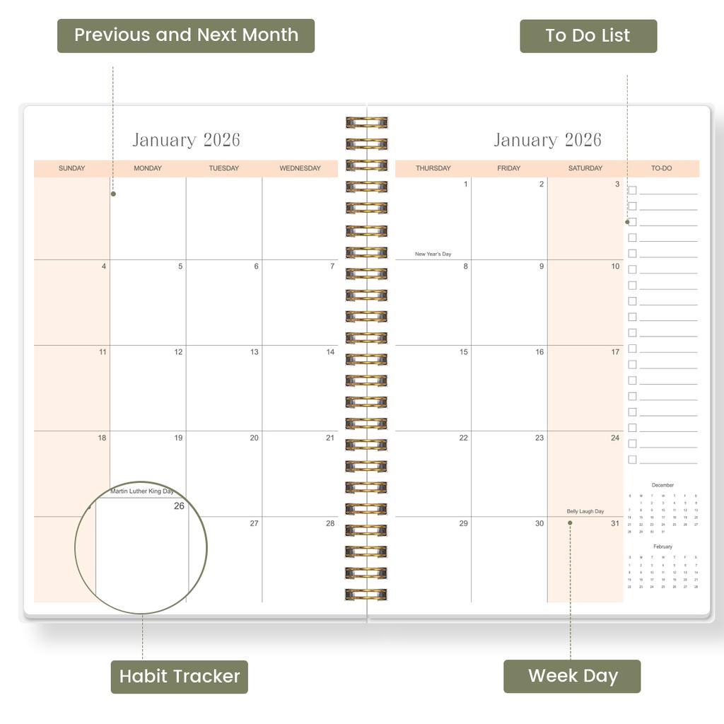 2026 A5 Monthly Planner,Modern Cover,Academic Agenda with Notes&To Do List,Perfect for Productivity,Time Managemen,Great Gift