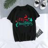 cotton   Christmas Cartoon Rudolph Reindeer Breaking Paper Print T Shirt Women Holiday Casual Short Sleeve Top
