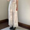 Summer Loose Pants Vintage White Pants Women High Waist Sweet Embroidery Flower Pants Lace Korean Y2k Aesthetic Casual Trousers